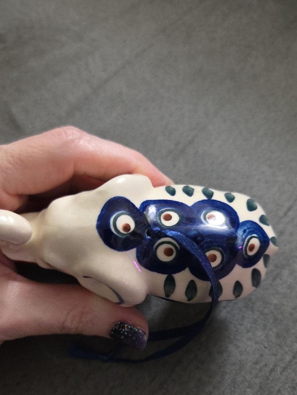 Boleslawiec Polish Pottery Elephant Ornament with Blue Decorative Accents - Picture 5 of 6